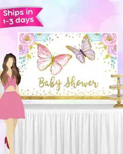 Butterfly Baby Shower Backdrop - 3ft x 5ft Durable Polyester/Vinyl Fabric for Photography & Decor