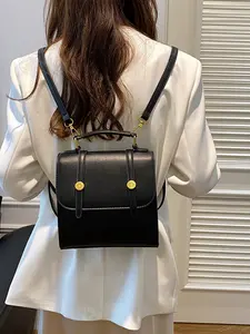 Three-In-One Leather Backpack, Buckle, Versatile Crossbody/shoulder Bag, Ideal for Commute/school/daily Travel