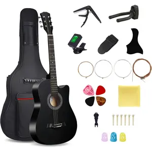 38inch  Acoustic Guitar, 6 Steel-String Acoustic Guitar With Guitar Bag, Elementary Tutorial of Folk Guitar for Beginners and Adults. (Black)