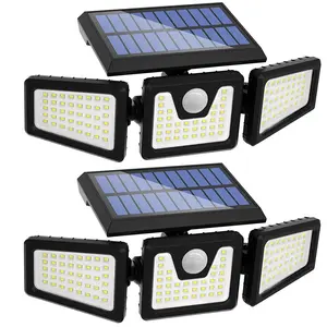 (2 Packs) LED Motion Sensor Solar Outdoor Lights Security Lights, 3 Heads Motion Sensor Lights, 270° Wide Angle Flood Wall Lights with 3 Modes, IP65 Waterproof Black Vehicle Car Power Bank Jumper