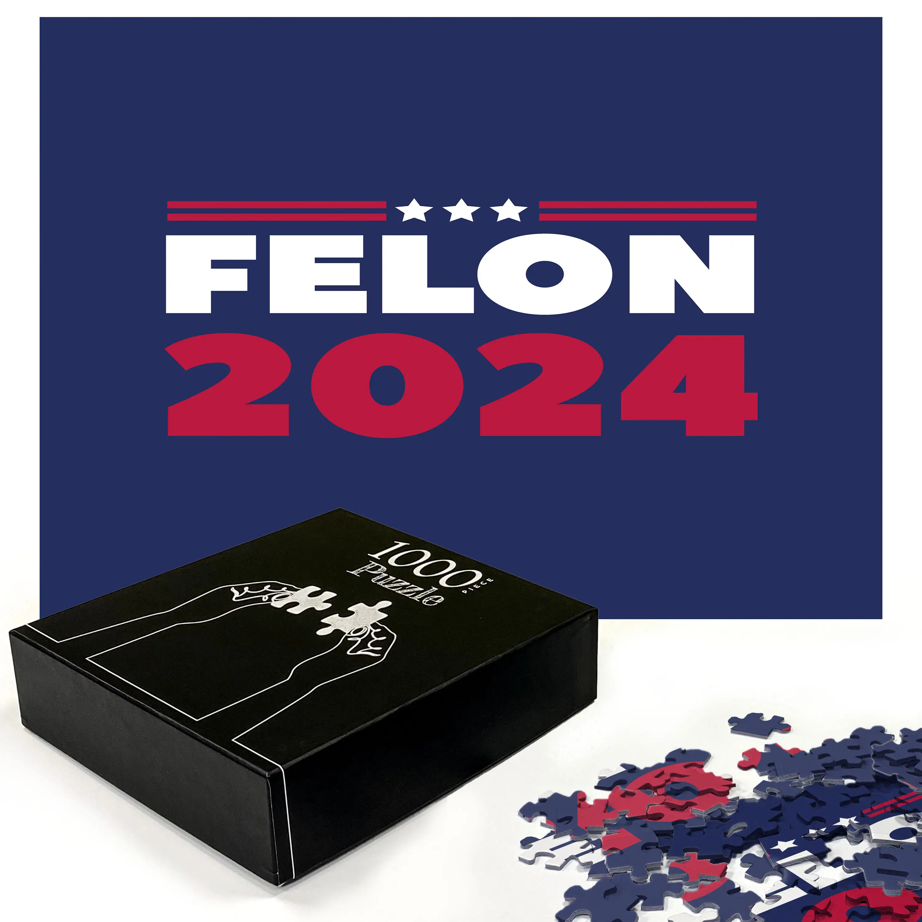 Trump Jigsaw Puzzle, Felon 2024 America Flag Design Durable Cardboard Heirloom-Quality Fun Activity and Decor, 1000 pcs, Indigo Dark Pink