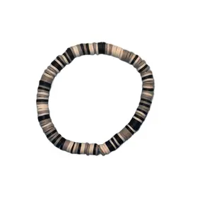 Black, Gray, and White Clay Bead Bracelet with Unique Pattern Design