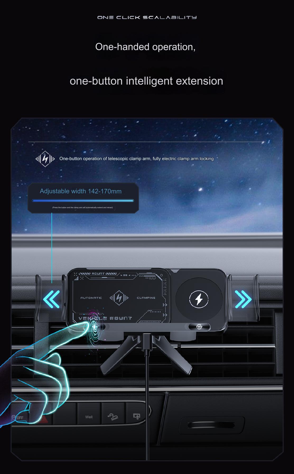 Car Vehicle Automatic phone holder, Phone Holder Car Gadgets for SmartphoneMount 15W wireless charger Phone Charging , 90-degree rotation, installed on car air center console, suitable for 6-7.2-inch mobile phones