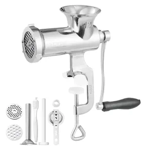 【fathersdaygift】VEVOR Manual Meat Grinder, 304 Stainless Steel Hand Meat Grinder with Steel Table Clamp, Meat Mincer Sausage Maker & 2 Cutting Plates, Cookie Attachment, Sausage Tube for Beef Pepper Mushroom Cookie Kitchen Utensils
