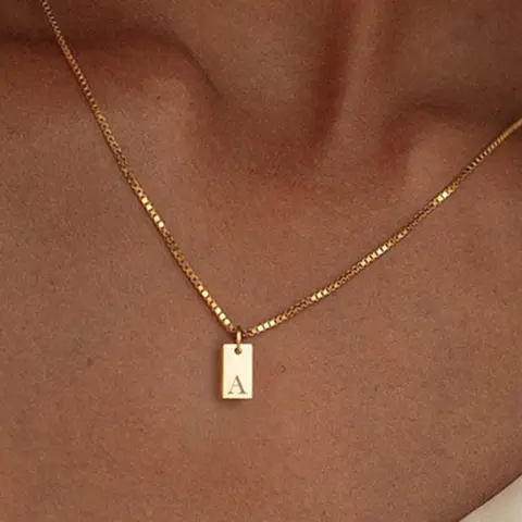 Fashion Alphabet Detail Pendant Necklace for Men & Women, Square Charm Matching Necklace, Stainless Steel Classic Jewelry Accessories for Daily Wear, Daily Casual Necklace
