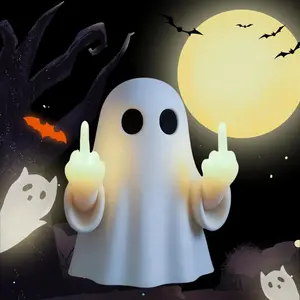 Ghost Middle Finger LED Light, Halloween Ghost Decoration Night Light, Funny and Cute Ghost Statue, Great for Indoor and Porch Halloween Decoration, Fun Gift