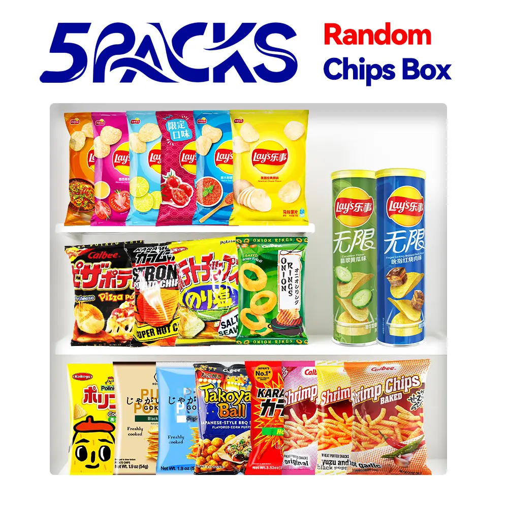 A collection of potato chip boxes with various flavors from different countries