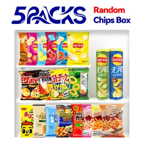 A collection of potato chip boxes with various flavors from different countries
