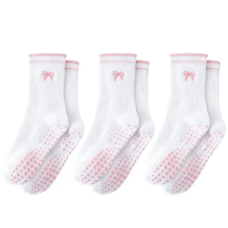 Women's Cute Ruffle Frilly Cotton Crew Activewear Socks - Anti Slip Gripper, Foot Support, Machine Washable Solid Cherry Color Athletic Grip Socks for Yoga, Fitness