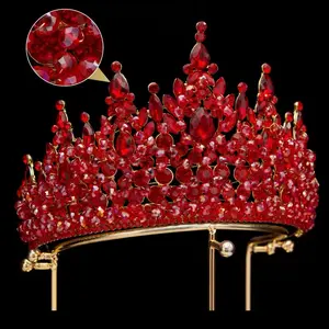 Luxury Diamond Tiara New Design for Quinceanera Queen Red Crystal Bridal Crown