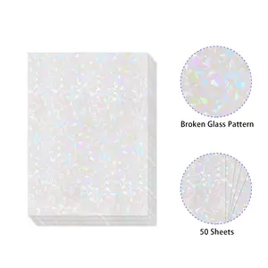 50 Sheets Broken Glass Glitter Holographic Clear Cold Laminating Film, Self Adhesive, 2.9x4.1 Inch, Waterproof, DIY Decorations & Stickers, Decal Sticker