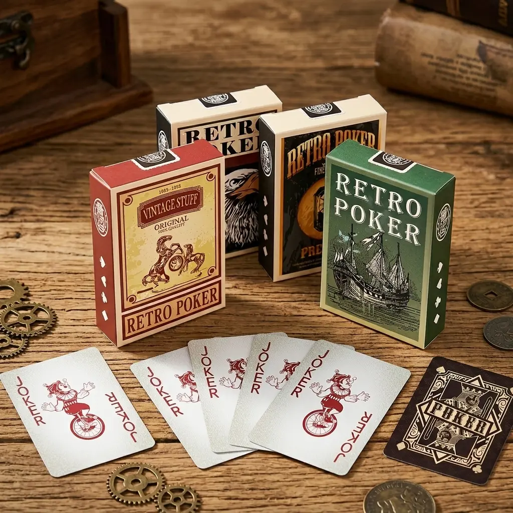 4-Pack Retro American Playing Cards Set, Vintage Eagle & Sailboat Mini Card Decks, Aesthetic Tabletop Game & Party Entertainment Gifts