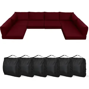 Outdoor Cushions for Patio Furniture, Waterproof Replacement Cushions for Outdoor Furniture, Fade-Resistant, Easy Clean, 14-Piece Sectional Cushions with Non-Slip and Storage Bag, Burgundy