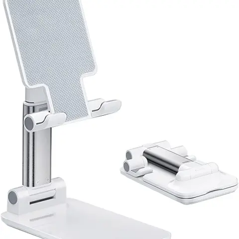 ANPULES Stable Plastic Mobile Phone Stand - Adjustable Angle, Height, Silicone Pad, Fully Folding Compact Grip Mount, Cellphone Holder, Desk Accessory, Office Gadget, Ideal Birthday Gift for Enthusiasts