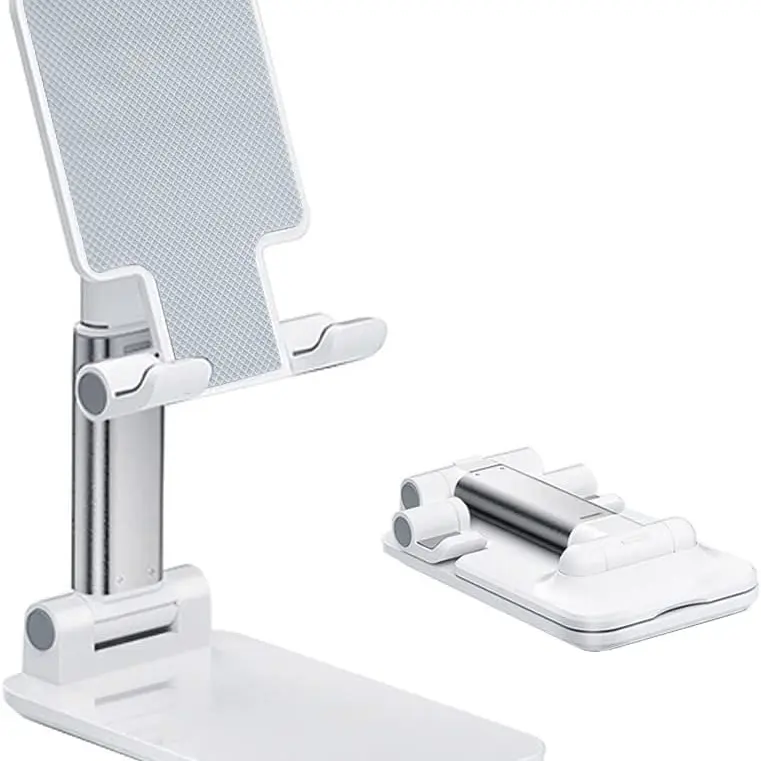 ANPULES Stable Plastic Mobile Phone Stand - Adjustable Angle, Height, Silicone Pad, Fully Folding Compact Grip Mount, Cellphone Holder, Desk Accessory, Office Gadget, Ideal Birthday Gift for Enthusiasts