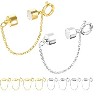 8Pcs Magnetic Bracelet Clasps and Closures with Safety Chain Never Fall Gold and Silver Bracelet Extender Converter Magnetic Clasps for Women