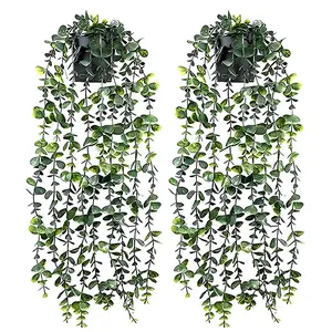 Artificial Hanging Eucalyptus Plant in Pot, Faux Plant with Pot, Decorative Plant for Home and Office Indoor and Outdoor Garden Shelf
