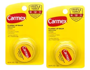 (A)Carmex Classic Lip Balm Medicated Duo – Healing Relief for Dry, Chapped Lips (0.25 oz, Pack of 2)