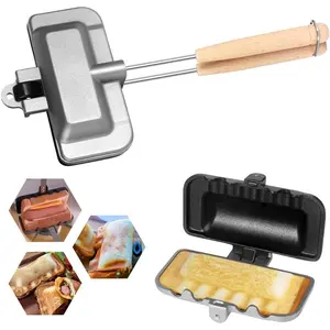 Hot Sandwich Maker, Hot Dog Toaster, Double-Sided Sandwich Baking Pan, Double Sided Frying Pan, Grilled Cheese Maker Nonstick Sandwich Maker Flip Grill Pan for Breakfast Pancakes, Toast, Omelets