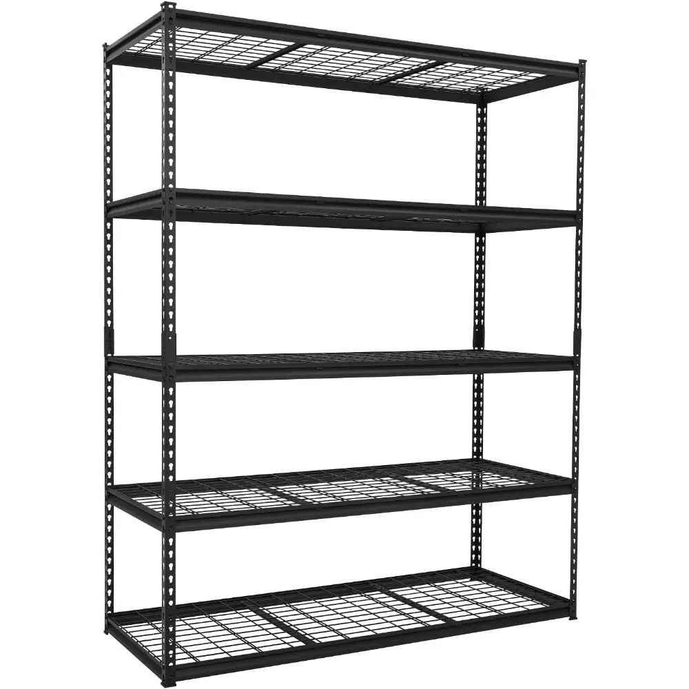 Heavy Duty 5-Tier Steel Garage Shelf Organizer, 60in L x 24in W x 78in H Adjustable Height Metal Rack, Easy-Assemble Storage Solution for Kitchen Pantry, Basement, Rubber