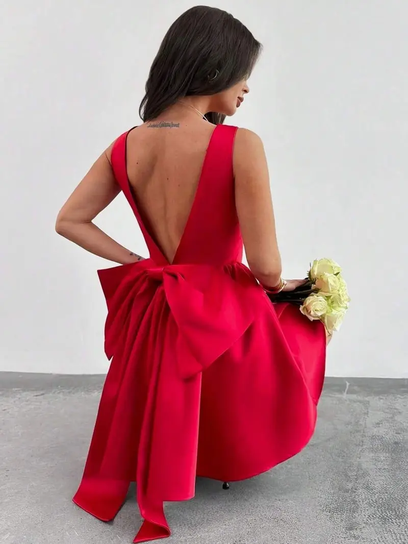 strapless open back dress Fashion Temperament Bow Backless Dress main image 1