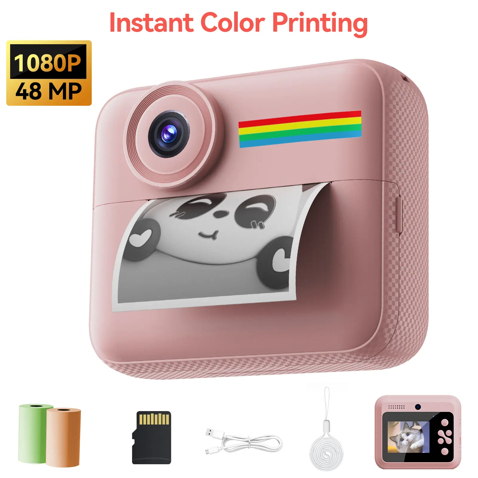 Digital Kids Instant Print Camera - Dual Lens 1080P HD Selfie & Video, Portable, with TF Card & 2 Rolls Colored Paper, Little Gifts for Girls, Gadgets for Girls for Parties, Birthdays, Everyday Fun (Ages 3-12), Girls & Boys