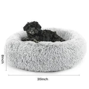 edx Calming 24” Donut Dog Bed, Soft Warm Plush Round Fluffy Ped Bed for Medium Dogs, Machine Washable