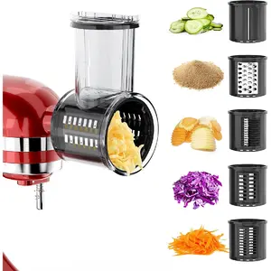 Slicer Shredder Attachment for KitchenAid Stand Mixer with 5 Blades, Cheese Grater Attachment, Fresh Prep Slicer, Bigger Vegetable Salad Maker Accessories for Kitchenaid Stainless Steel Utensils Cone