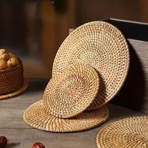 Restaurant Anti-scalding Pot Mat, Bowl Mat Heat-resistant Plate Mat, Cup Mat, Teapot Holder, Rattan Insulation Pad, High Temperature Resistant Table Mat, Round Coaster