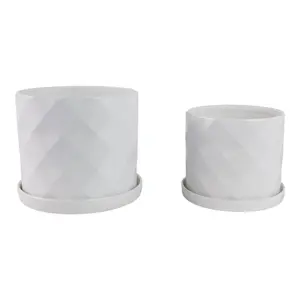 Sagebrook Home 21848 10-12 in. Geo Planter, White - Set of 2