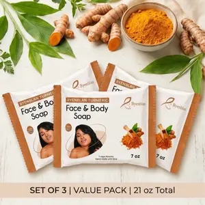 ByenBlan Turmeric Facial Cleansing Soap (3 Pieces, 7 oz) - Beauty & Personal Care, Body Care Cosmetic Cleanser with Moisturize, Hydrating, Bright Benefits