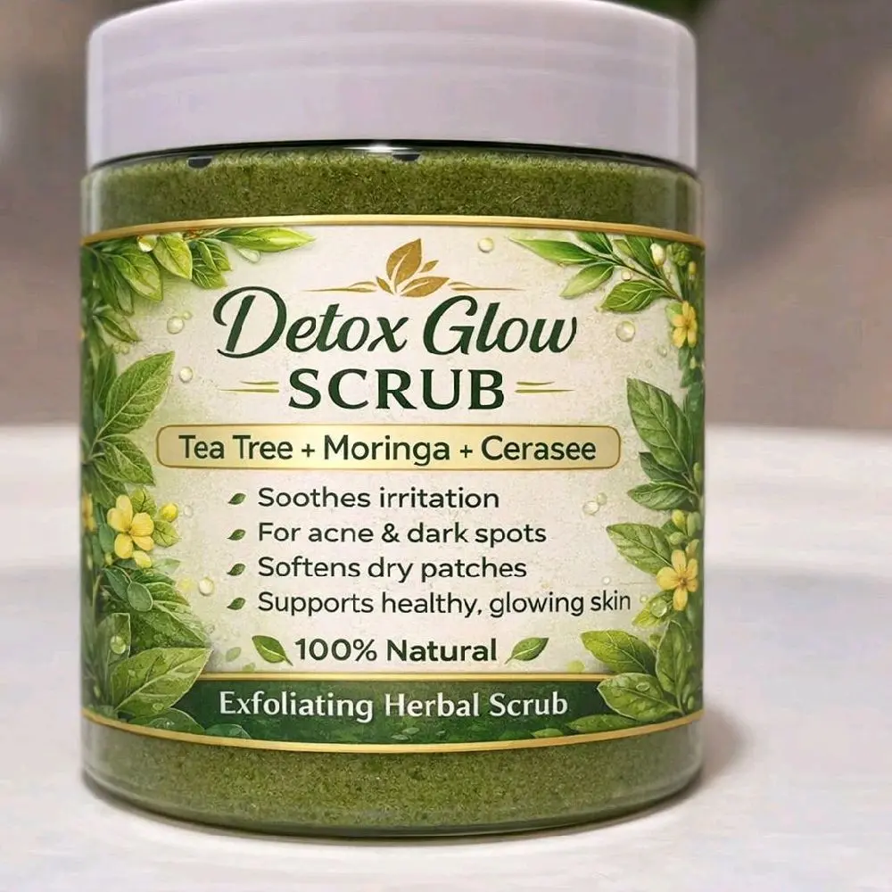 Asosi Detox Glow Scrub Tea Tree Moringa & Cerasee 100% Natural Exfoliating Herbal Scrub for Acne Dark Spots & Dry Patches