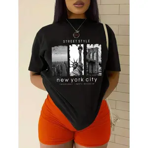 Pattern Printed Short-Sleeved T-Shirt STREET STYLE New York City EMPIRE STATE LIBERTY BROOKLYN Graphic Tees Women Tops