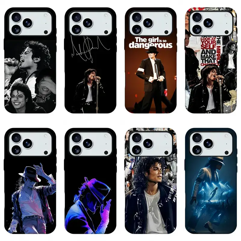 Michael Jackson King Of Pop Phone Case,Vintage MJ Music Fan Merch Phone Shell,Classic Concert Poster Collage Neon Silhouette Print Protective Cover Compatible For iPhone 11-17 Pro Max & Samsung S24-S26,Smartphone Cellphone Handheld Devices Accessories