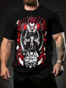 Men's Slim Fit Short Sleeve Casual Set, Summer New American Style Digital Printing Trendy, Anime Character Design