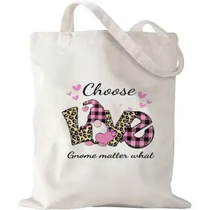 Canvas Bag for Valentine's Day Funny Tote Bag Gifts for Women Mom Aunt Friends Holiday Valentine Tote Bags Mother's Day Birthday Gifts Choose Love Gnome Matter What Reusable Valentine Bags