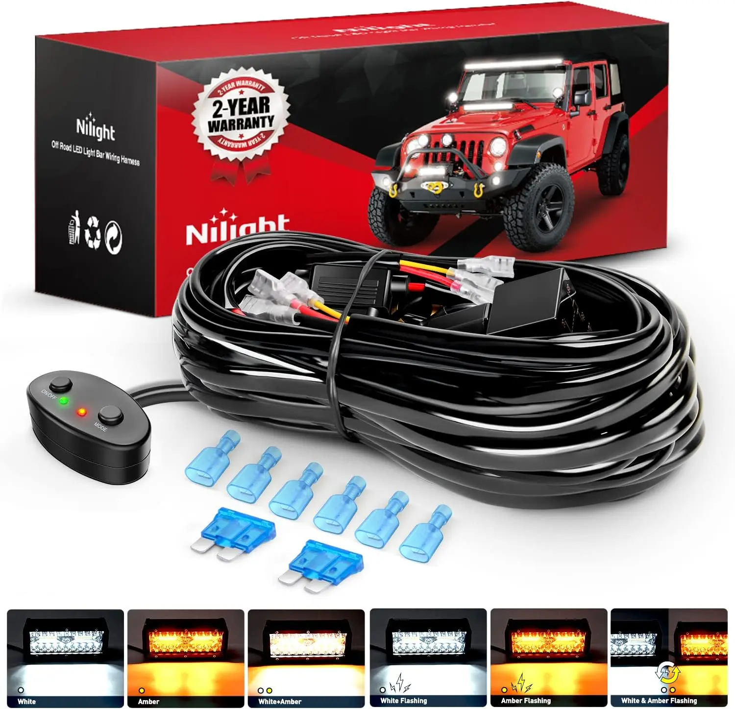 NNilight N N N NNilight 16AW 2-Leadad Wiring harness Kit, Customized for light barar car car off road lights, with 12V on-off switch & remember-reset function, Light Bar Car