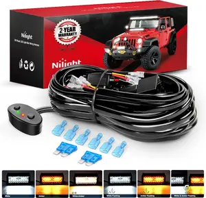 Nilight 16AWG Wiring Harness Kit 2 Leads Specially Customized for 6 Modes Amber White Strobe Light Bar Off Road LED Work Light 12V On Off Switch Remember and Reset Function