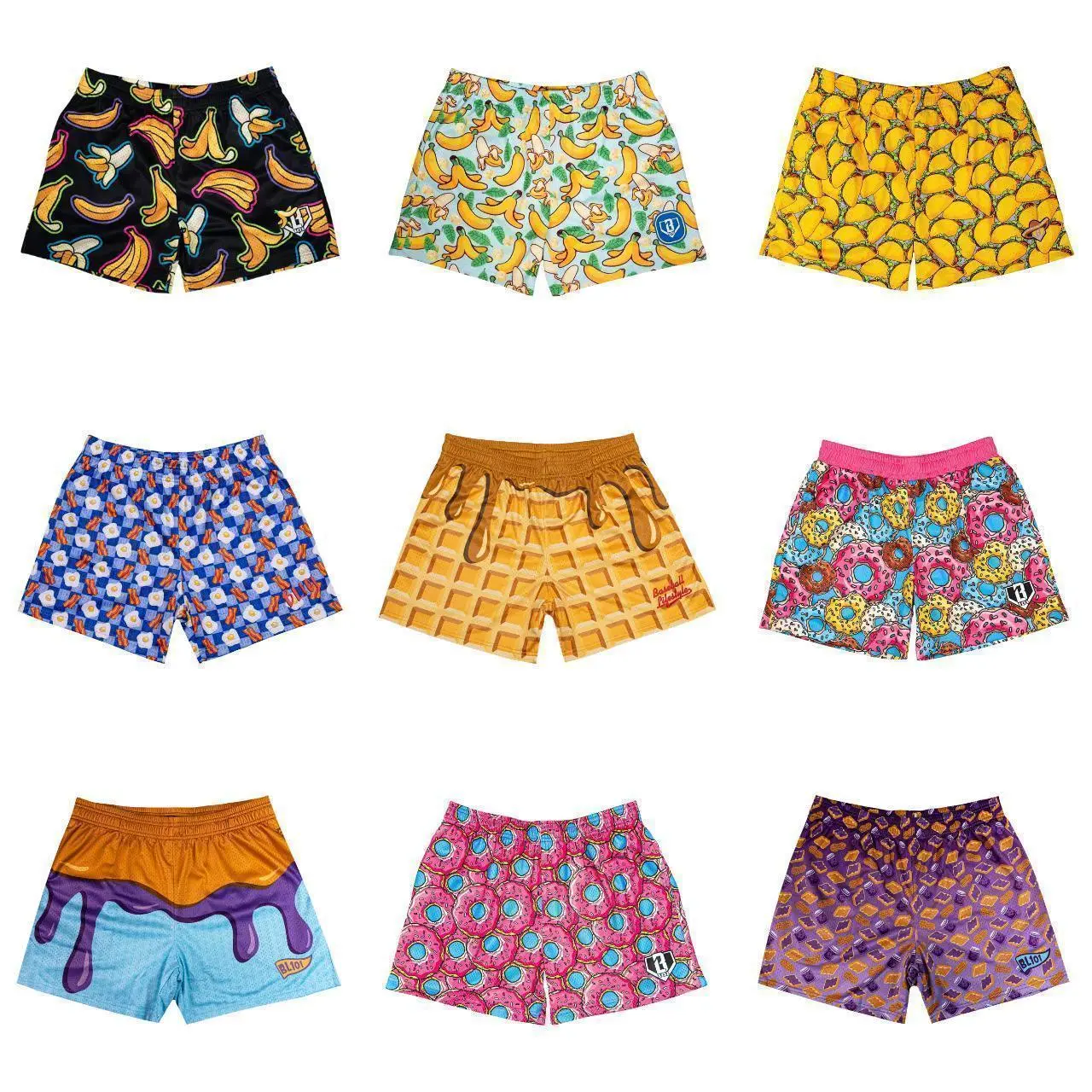 Baseball Lifestyle 101 | Breakfast Collection Youth Mesh Shorts - for Youth & Adults | Lightweight & Breathable Summer Sports Shorts for Casual & Outdoor Style | Baseball Training, Gym & Everyday Activewear | Perfect Gift for Him
