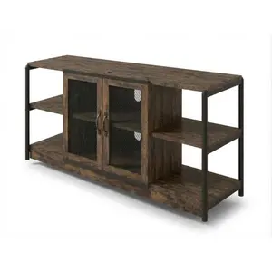 Industrial Farmhouse TV Stand for 65+ Inch TV - Gray Media Console Cabinet - Mesh Doors & Adjustable Storage Shelves - Heavy-Duty Metal Frame - Entertainment Center for Living Room