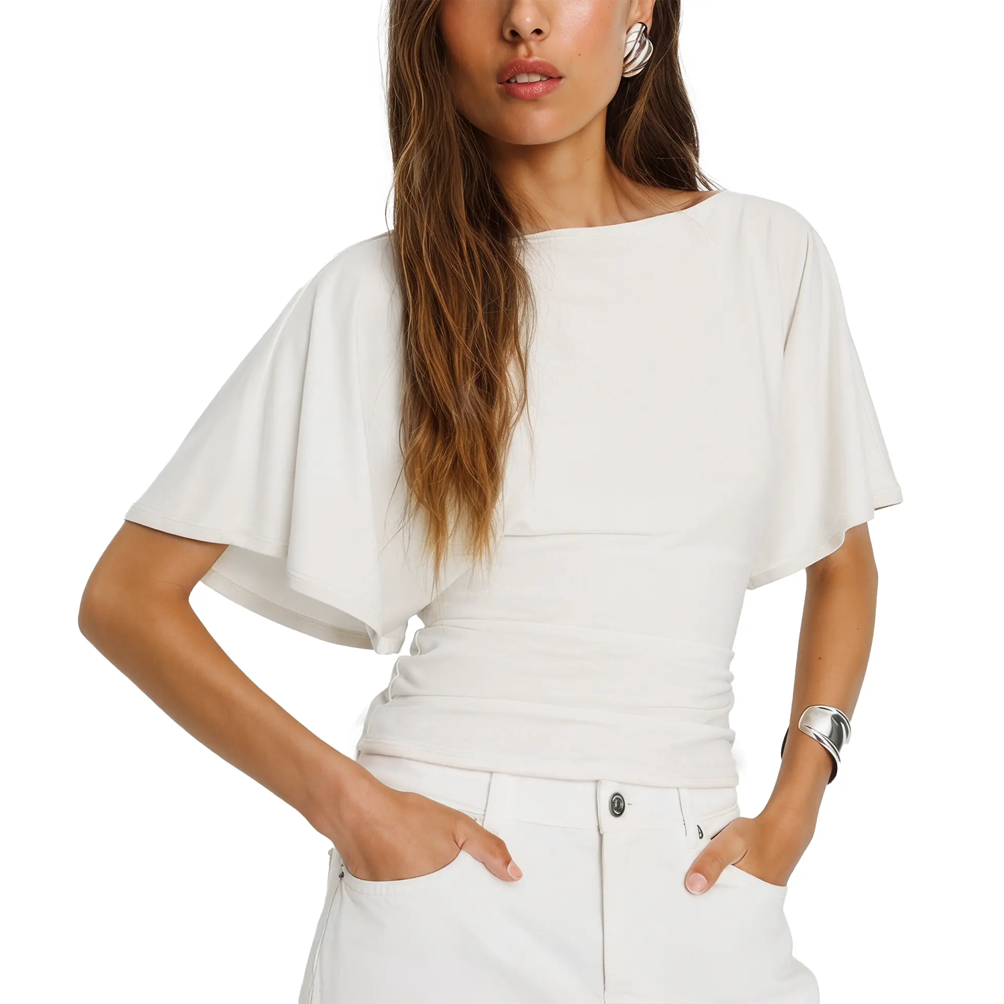 Hixiaohe Womens Summer Wrap Tops Casual Short Sleeve Tie Back Cinched Waist T Shirts Trendy Boat Neck Blouse,back to school,back to school shopping