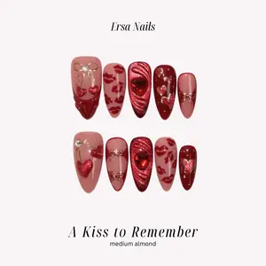ErsaNails A KISS TO REMEMBER - Medium Almond 10 PCS Handmade Press On Nails | 3D nails, Cat Eye, French Tip & Handpainted