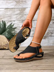 2026 New Perforated Cutout Elastic Strap Wedge Platform Sandals for Women, Lightweight PU Sole Orthopedic Comfort Shoes, Summer Walking Footwear