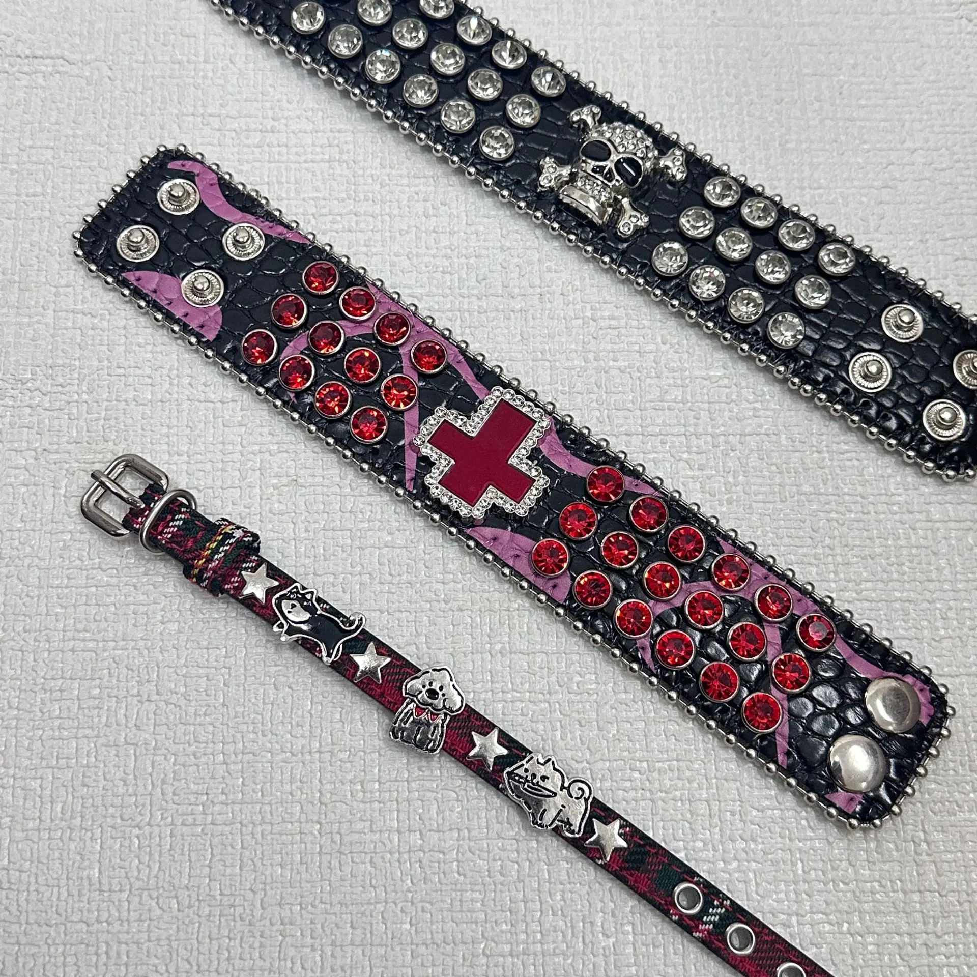 Gothic Studded Leather Bracelet for Women and Men, Punk Rhinestone Cuff Bracelet, Y2K Alternative Fashion Adjustable Wristband