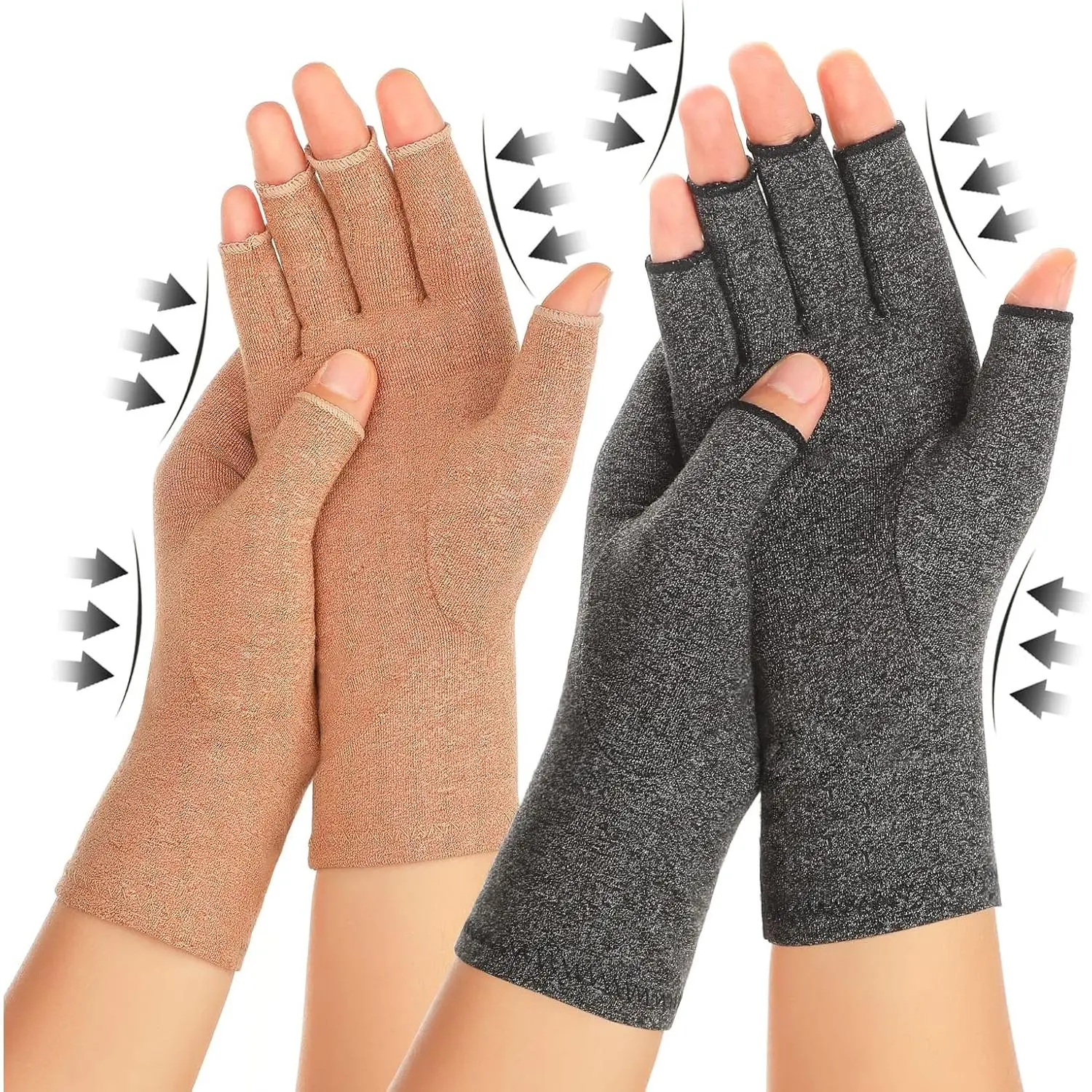 Unisex Fingerless Compression Gloves - Arthritis, Carpal Tunnel Pain Relief, Breathable Moisture-Wick Fabric, Multi-Size Fit for Typing (Both Hands)