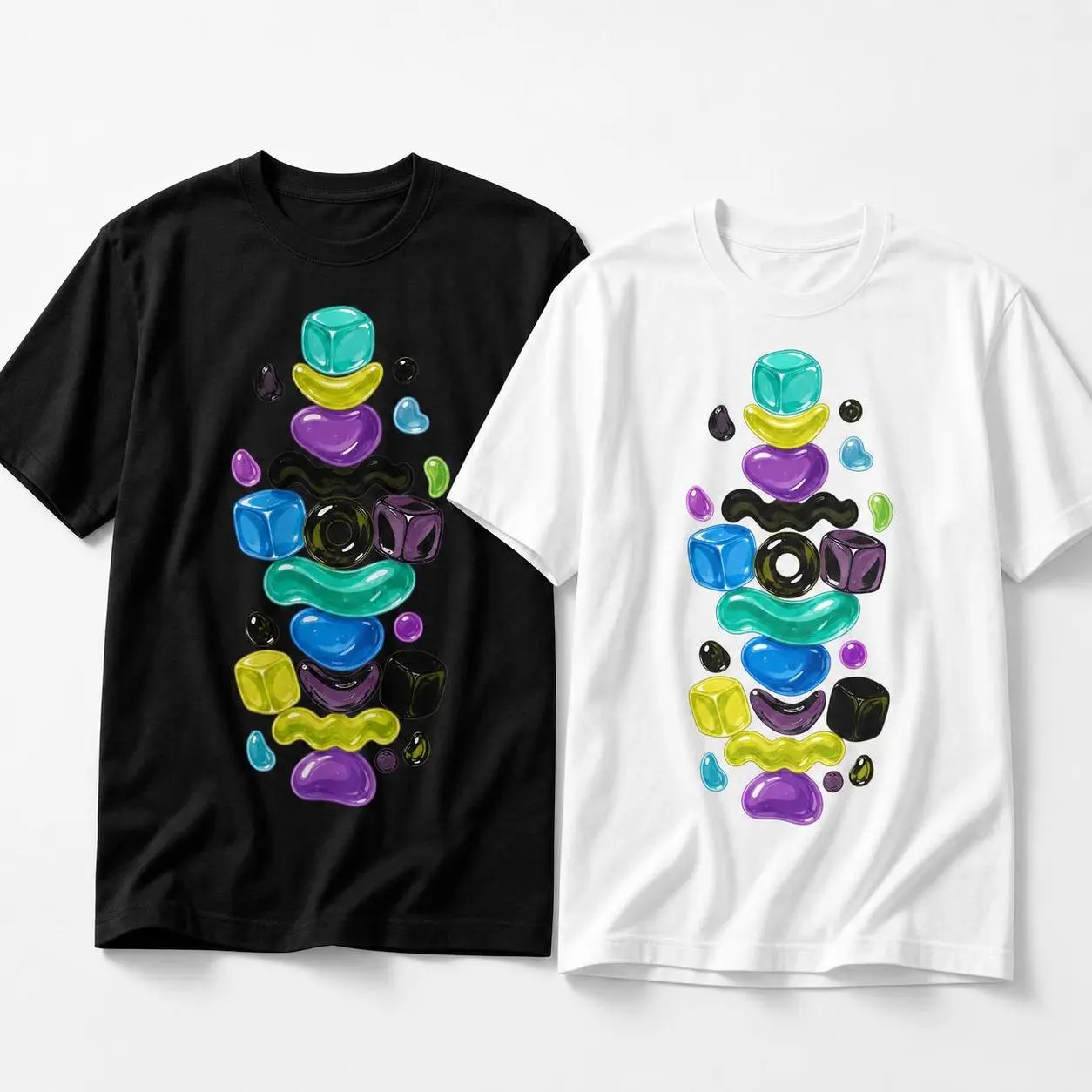 Prism Gummy Totem Unisex Graphic T-Shirt, Colorful Abstract Candy Charm Streetwear Tee