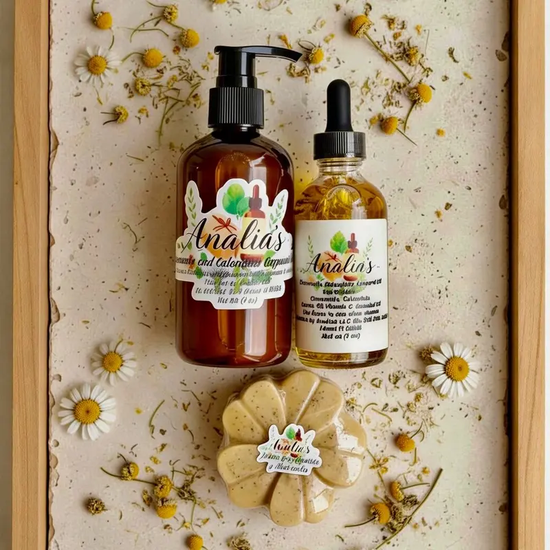 Analía's Manzanilla & Caléndula Body Oil, Cream, and Soap Set for Skin Care Moisturizing Moisture