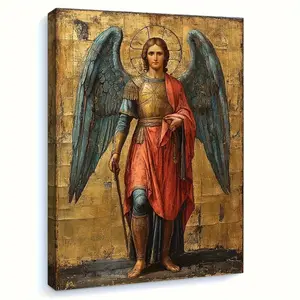 JIT 1PC Byzantine Greek Orthodox Archangel Michael Iconography Framed  Rich Colors, Intricate Details, Wrap-Around Canvas Frame - Spiritual Vintage Wall Art  Religious Gift for Art Lovers
