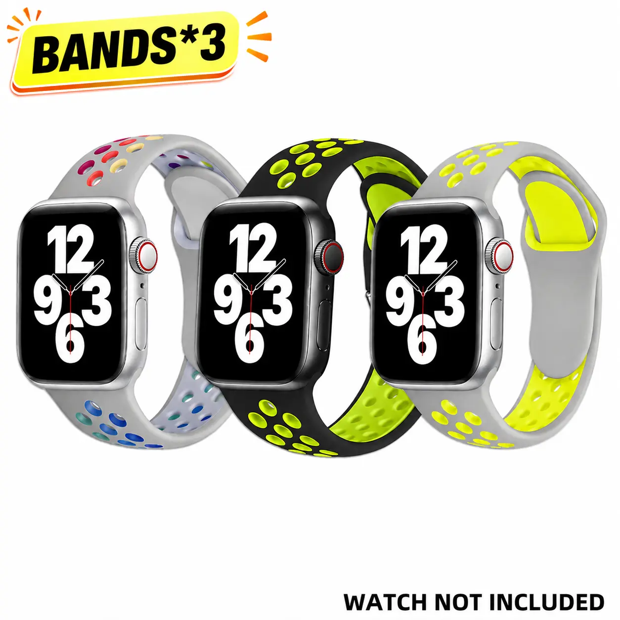 3 Pack Breathable Silicone Sport Bands Compatible with Apple Watch, Adjustable Sweatproof Workout Wrist Straps with Hole Design for Running Gym Fitness, Fits Ultra 3/2, Series 11/10/9/8/7/6 SE