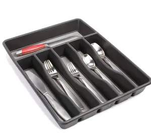 Kitchen Drawer Organizer Large Grey Silverware Tray for Cutlery and Utensils